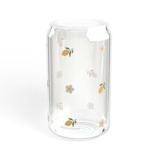 Glass Sipper - Lemon & White Flower Design