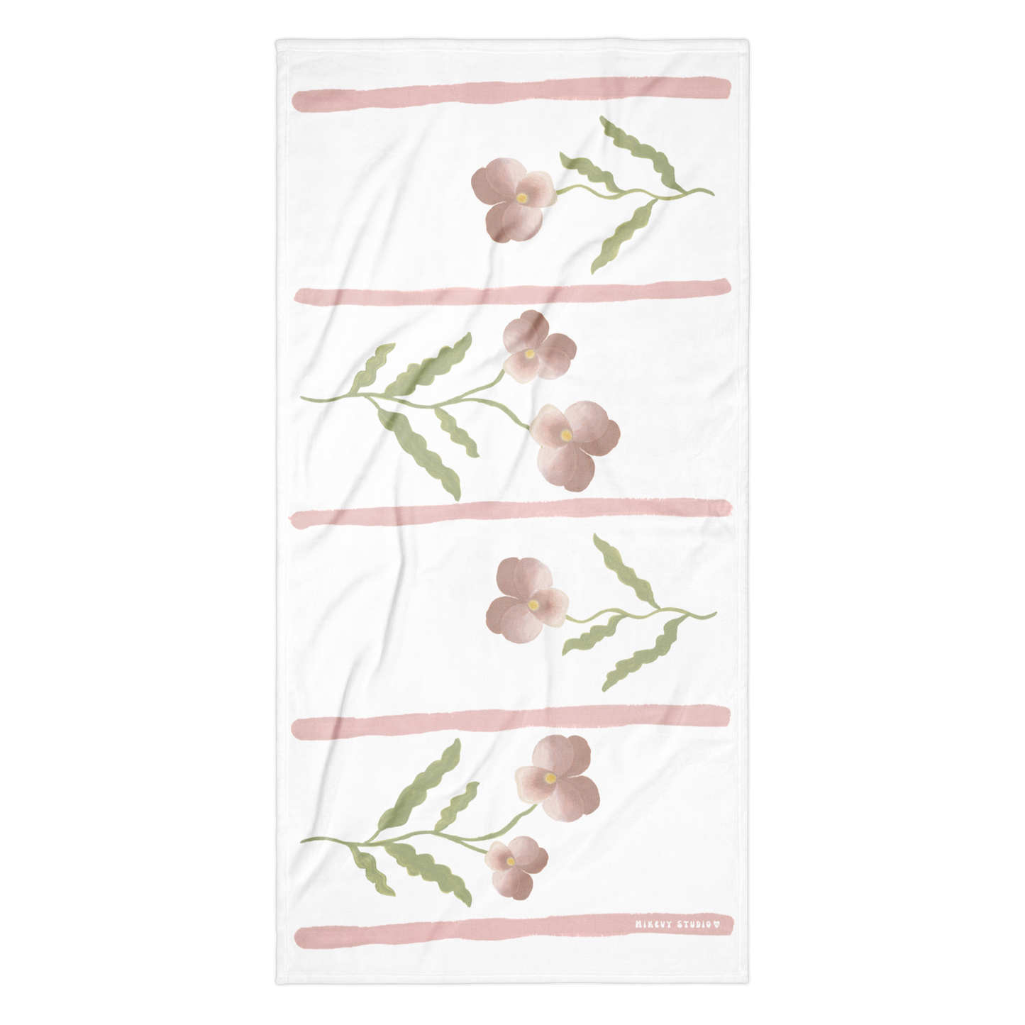 Towel - Pink Pansy & Pink Stripes Design