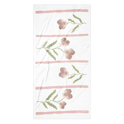 Towel - Pink Pansy & Pink Stripes Design