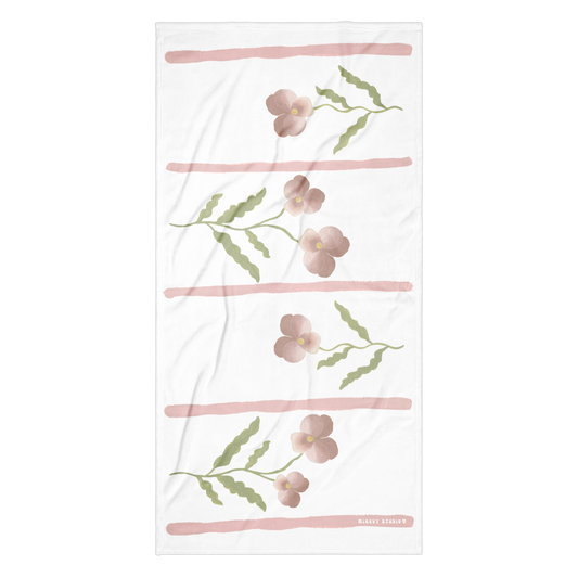 Towel - Pink Pansy & Pink Stripes Design