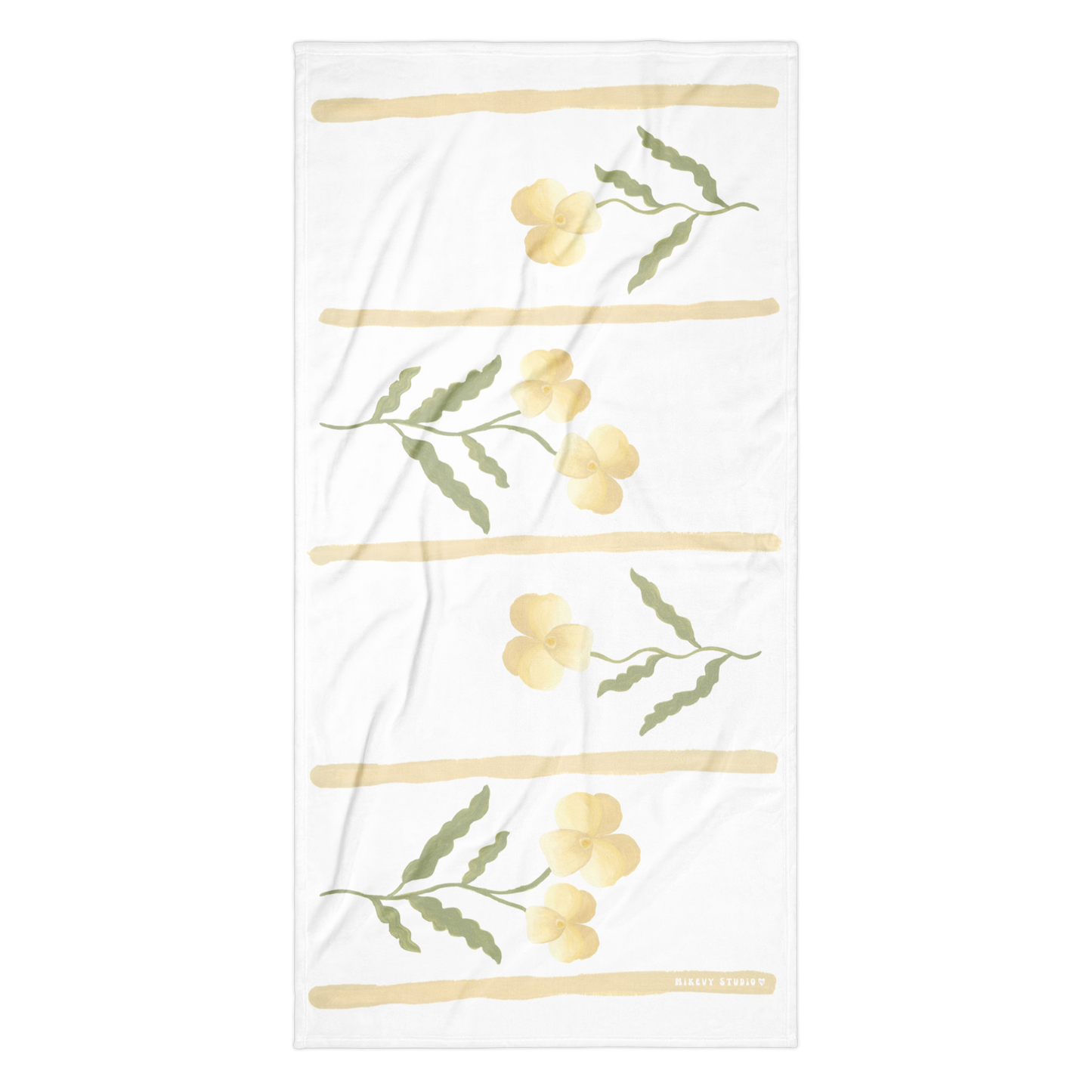 Towel - Yellow Pansy & Yellow Stripes Design