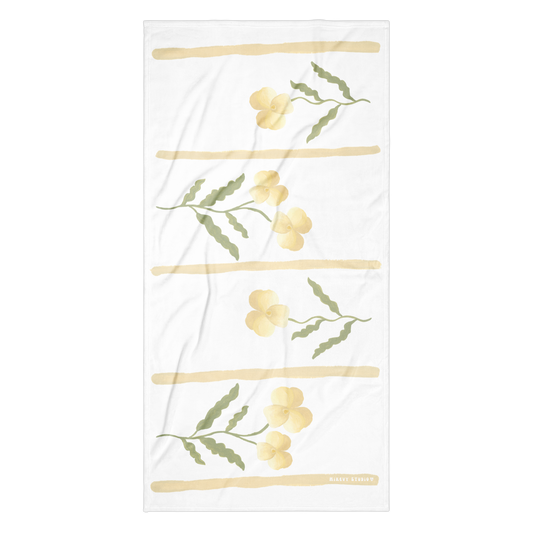 Towel - Yellow Pansy & Yellow Stripes Design