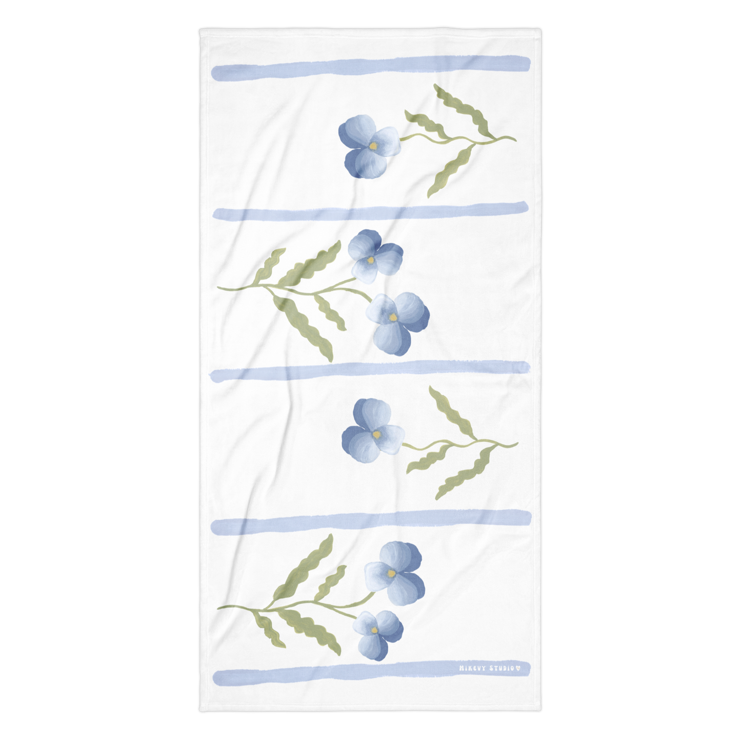 Towel - Blue Pansy & Blue Stripes Design