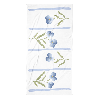 Towel - Blue Pansy & Blue Stripes Design