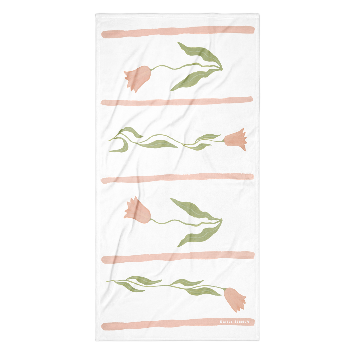 Towel - Pink Tulip & Pink Stripes Design