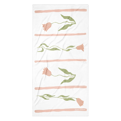 Towel - Pink Tulip & Pink Stripes Design