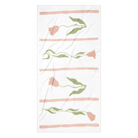 Towel - Pink Tulip & Pink Stripes Design