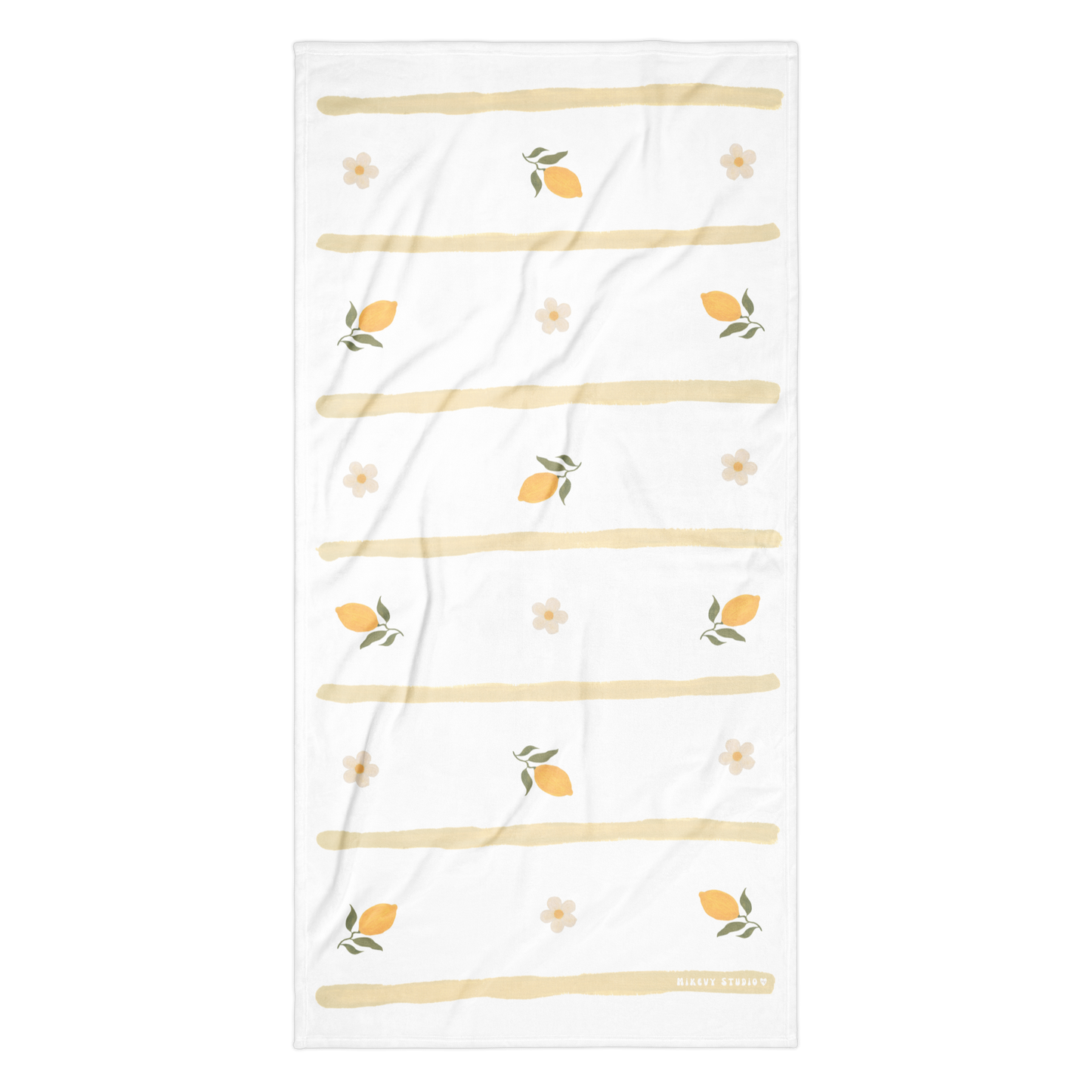 Towel - Lemon, Flower & Yellow Stripes Design