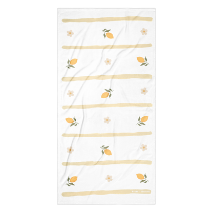 Towel - Lemon, Flower & Yellow Stripes Design
