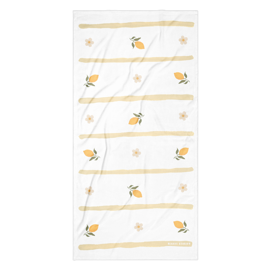 Towel - Lemon, Flower & Yellow Stripes Design