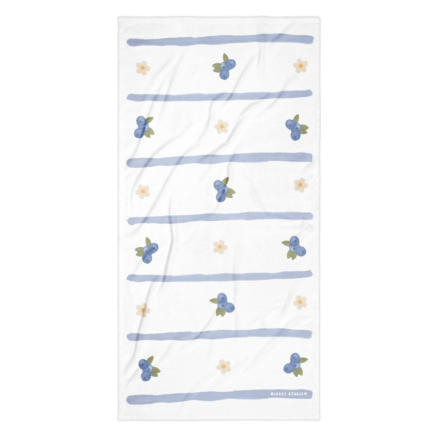 Towel - Blueberry, Flower & Blue Stripes Design