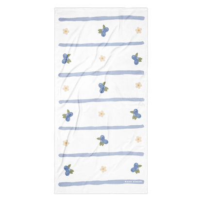 Towel - Blueberry, Flower & Blue Stripes Design