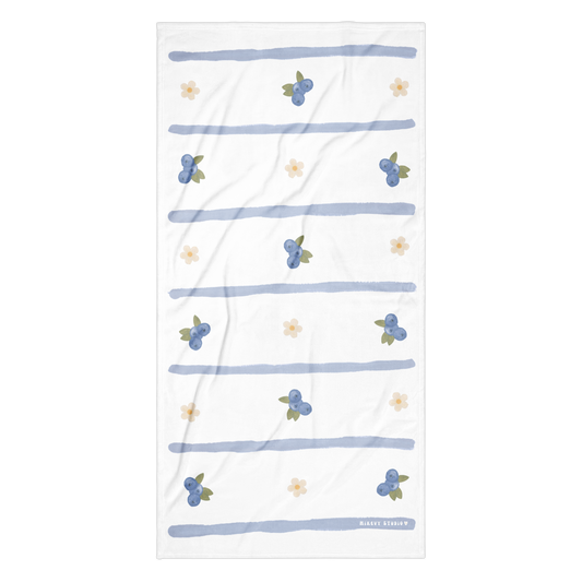 Towel - Blueberry, Flower & Blue Stripes Design