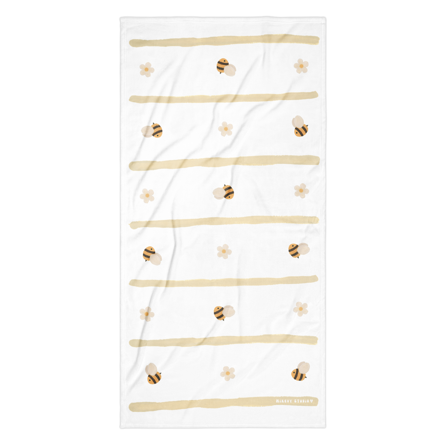 Towel - Bee, Flower & Beige Stripes Design