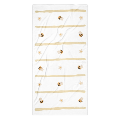Towel - Bee, Flower & Beige Stripes Design