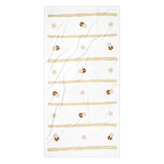 Towel - Bee, Flower & Beige Stripes Design