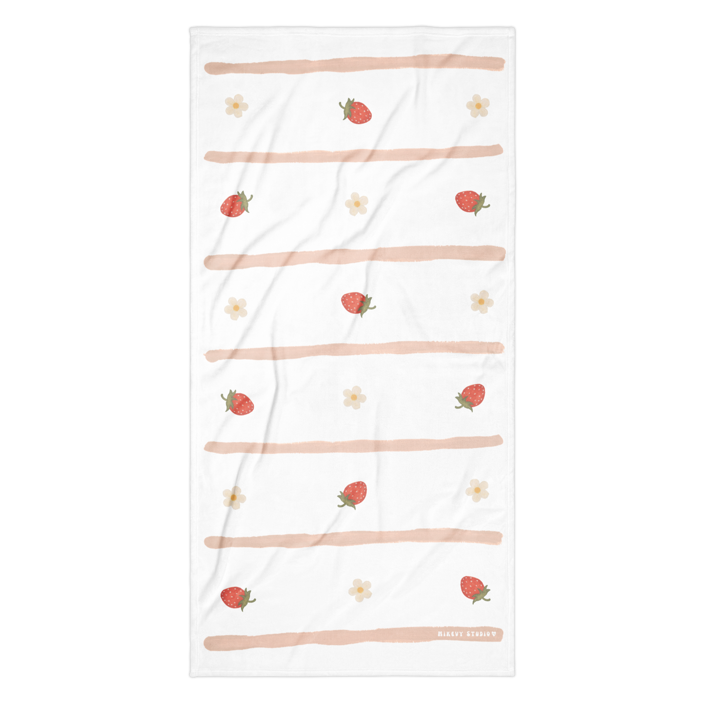Towel - Strawberry, Flower & Pink Stripes Design