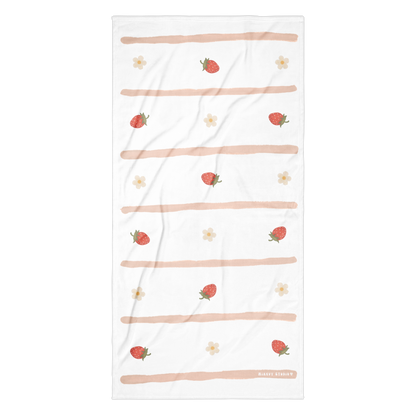 Towel - Strawberry, Flower & Pink Stripes Design