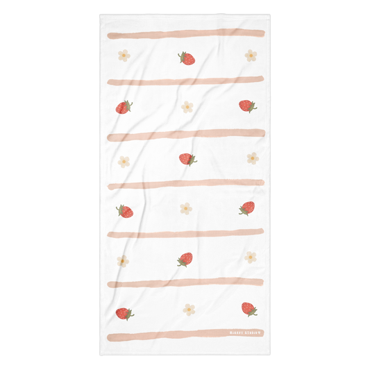 Towel - Strawberry, Flower & Pink Stripes Design