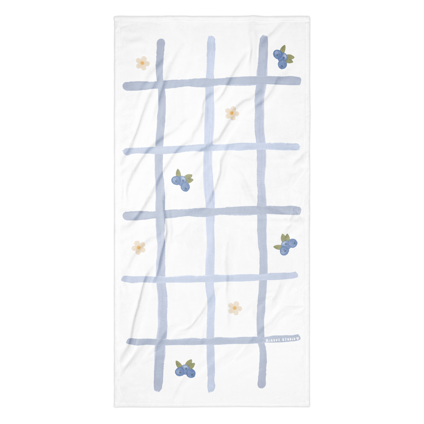 Towel - Blue Grid, Blueberry & Flower Design