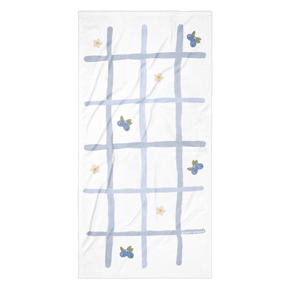 Towel - Blue Grid, Blueberry & Flower Design