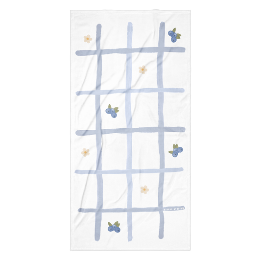 Towel - Blue Grid, Blueberry & Flower Design