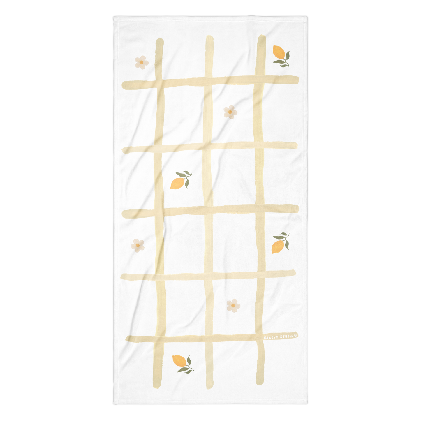 Towel - Yellow Grid, Lemon & Flower Design