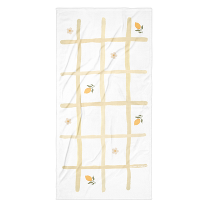 Towel - Yellow Grid, Lemon & Flower Design
