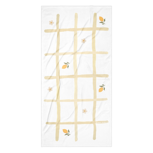 Towel - Yellow Grid, Lemon & Flower Design