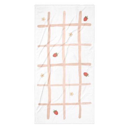 Towel - Pink Grid, Strawberry & Flower Design