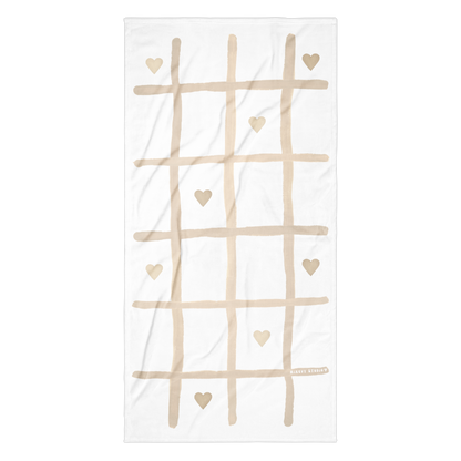 Towel - Beige Grid & Heart Design