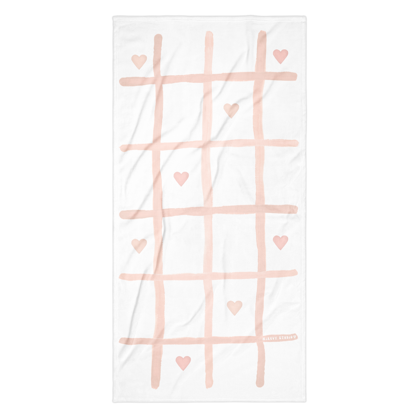 Towel - Pink Grid & Heart Design