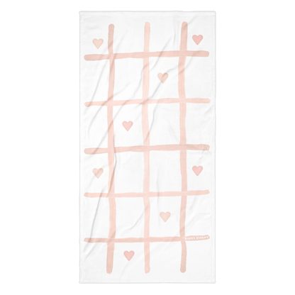 Towel - Pink Grid & Heart Design