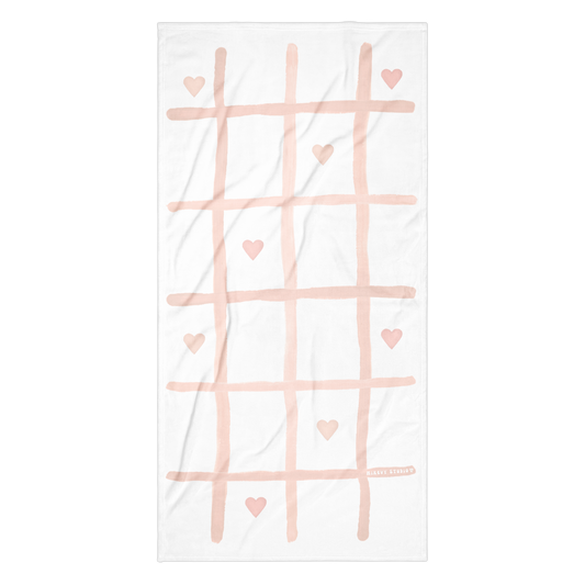 Towel - Pink Grid & Heart Design
