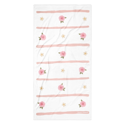 Towel - Rose, Flower & Pink Stripes Design