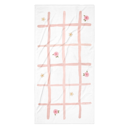 Towel - Pink Grid, Rose & Flower Design