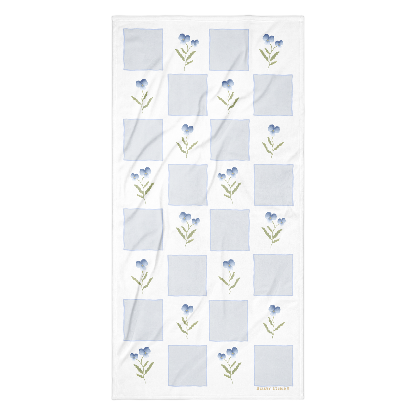 Towel - Blue Pansy Checkerboard No.1 Design