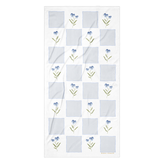 Towel - Blue Pansy Checkerboard No.1 Design