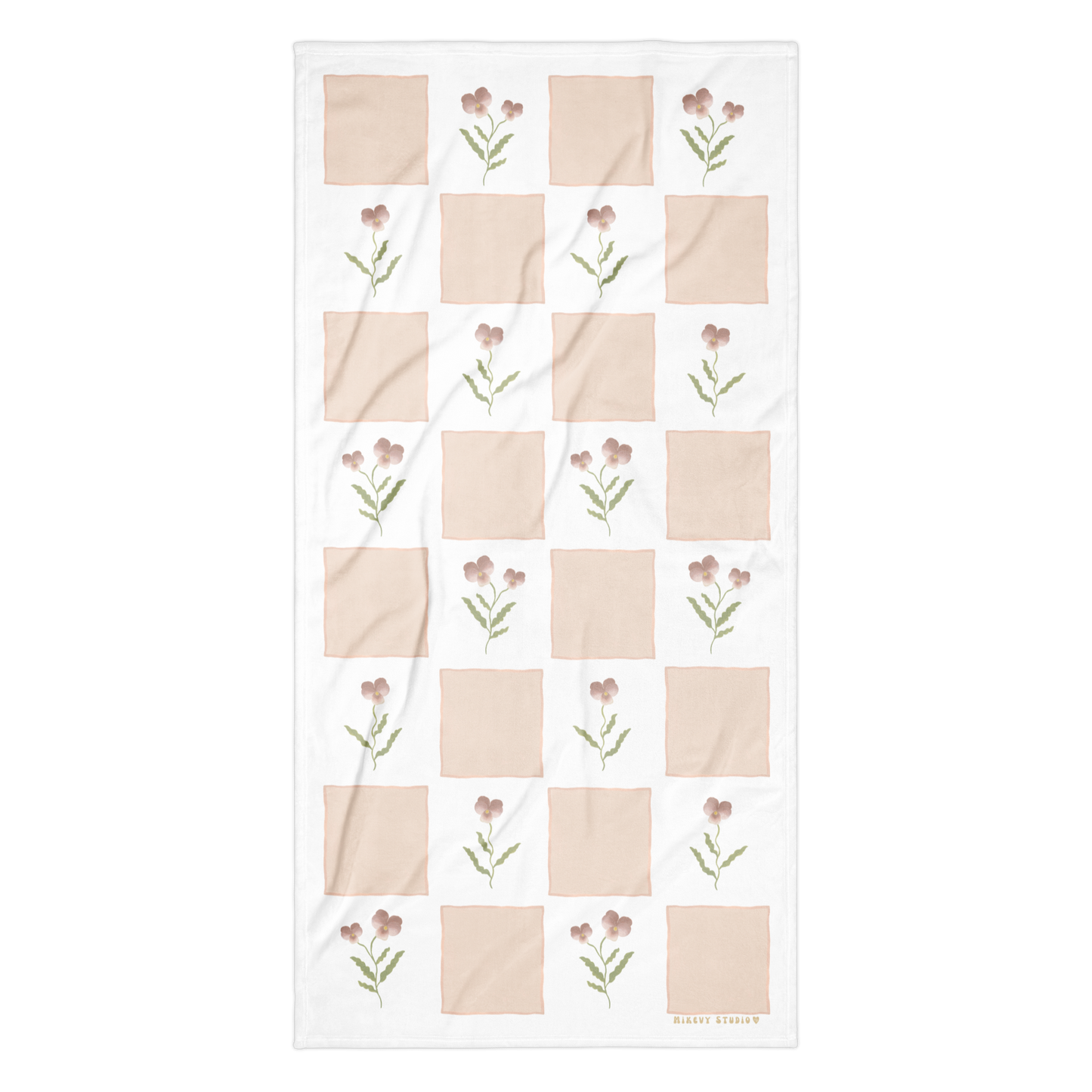 Towel - Pink Pansy Checkerboard No.1 Design