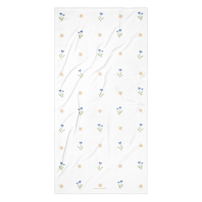 Towel - Blue Pansy & White Flower Design