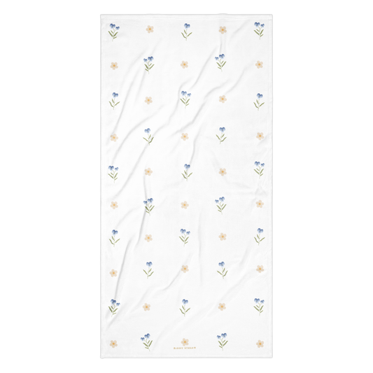 Towel - Blue Pansy & White Flower Design