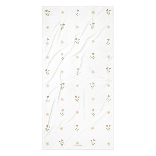 Towel - Pink Pansy & White Flower Design