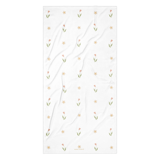 Towel - Pink Tulip & White Flower Design