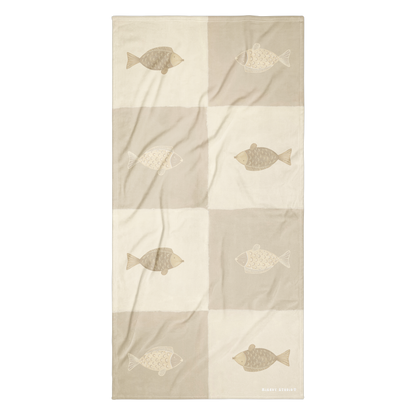 Handduk - Beige Fiskar & Schackrutor