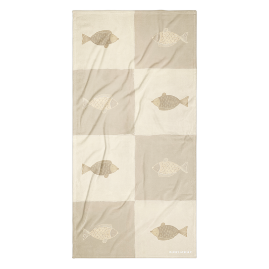 Towel -  Beige Checkerboard Fish Design