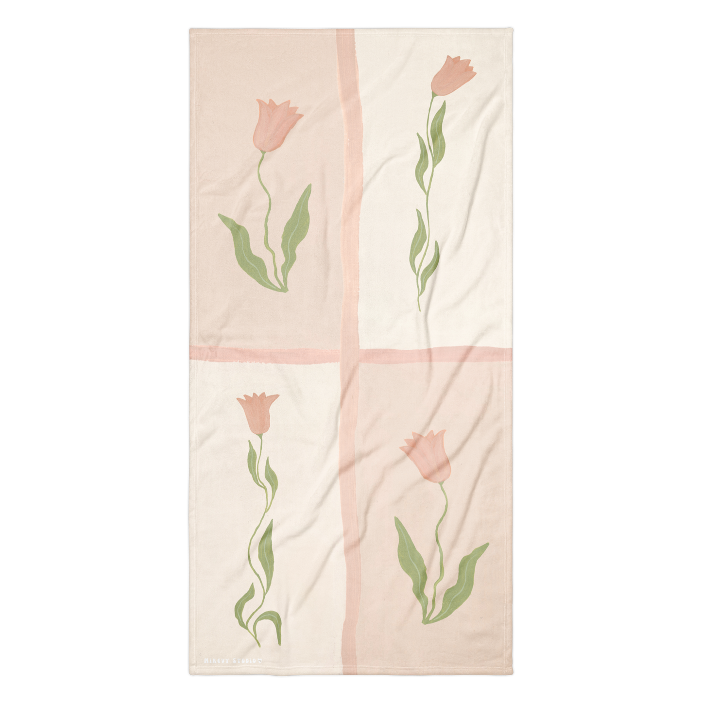 Towel - Pink Tulip Checkerboard Design
