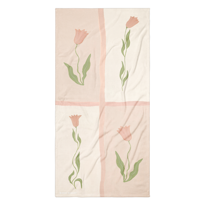Towel - Pink Tulip Checkerboard Design