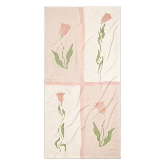 Towel - Pink Tulip Checkerboard Design