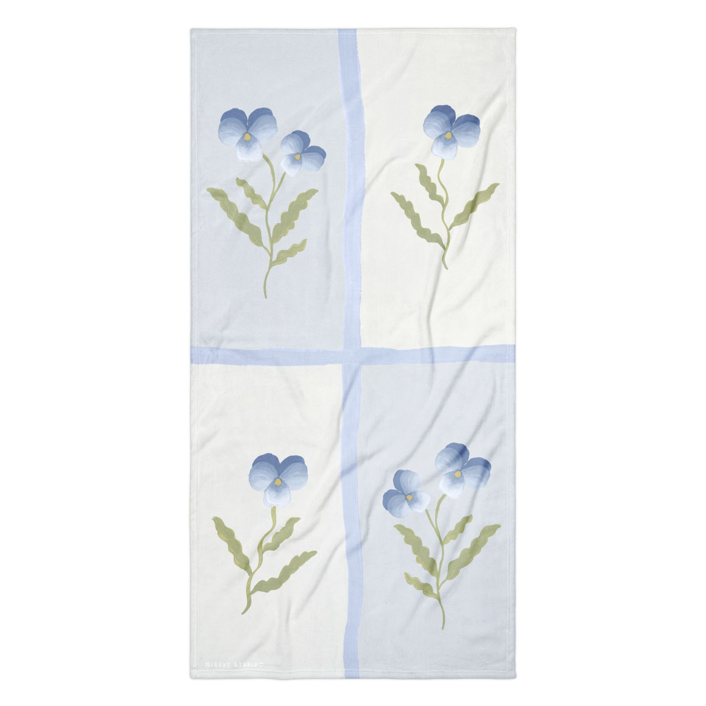 Towel - Blue Pansy Checkerboard Design