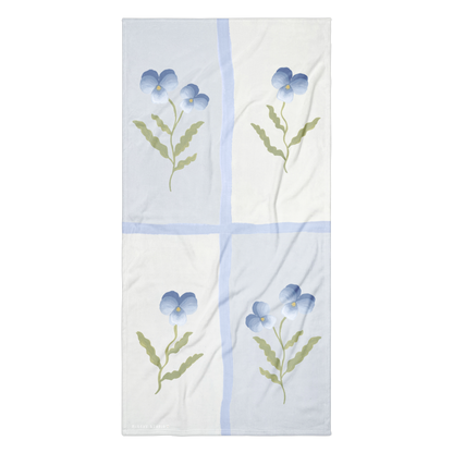 Towel - Blue Pansy Checkerboard Design